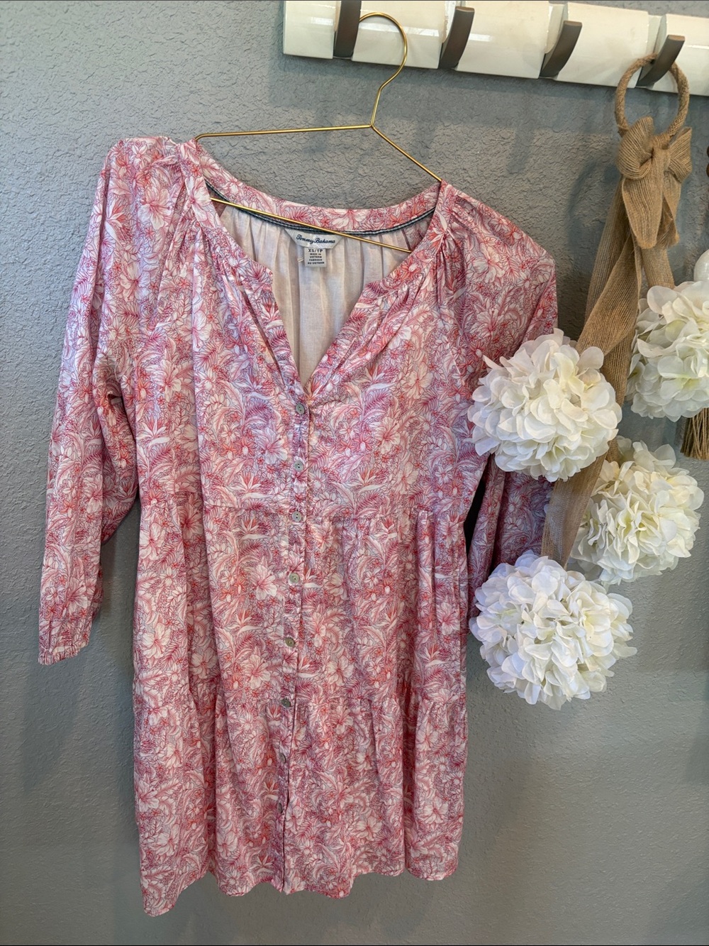 Tommy Bahama Pink Floral Button-Front Tunic Dress